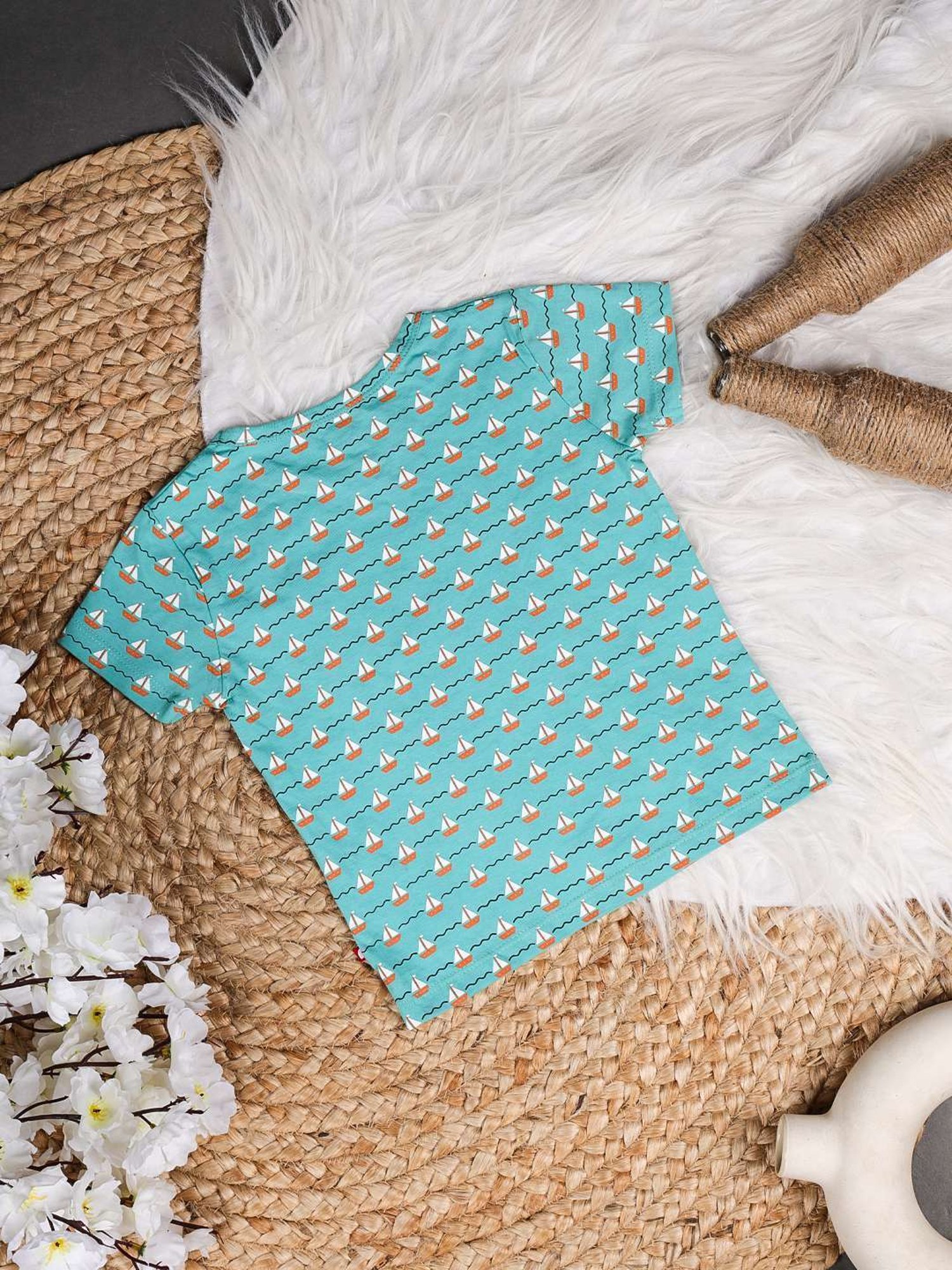 Nino Bambino Kids Blue & Orange Cotton Printed T-Shirt Set