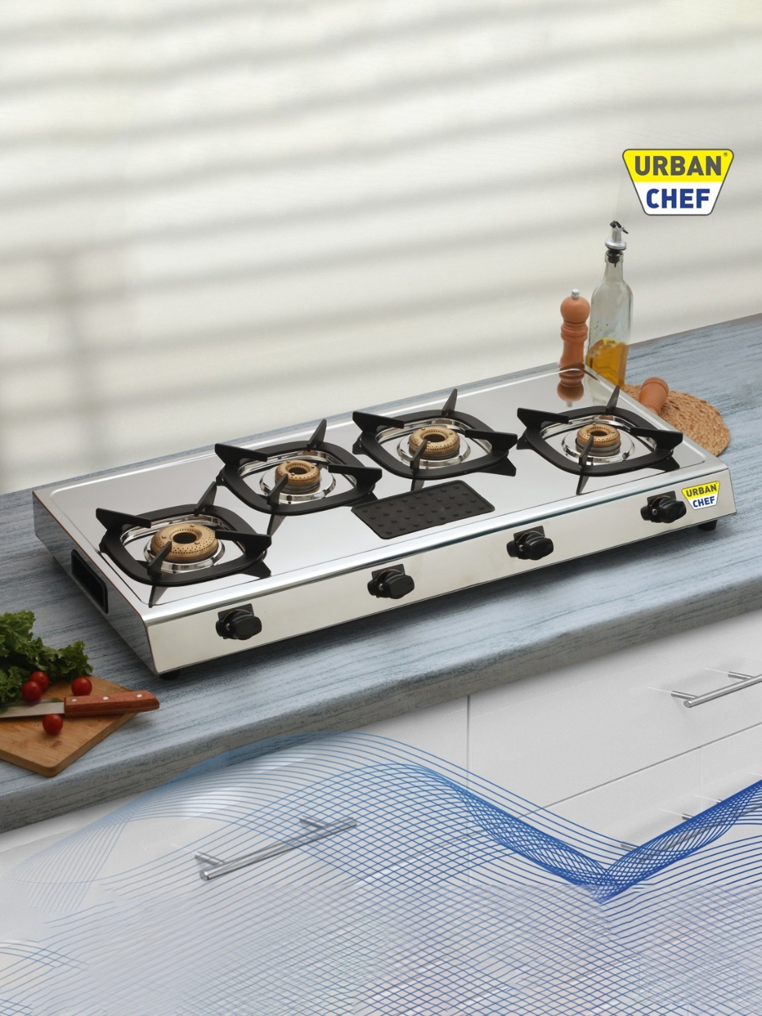 Urban Chef Gas Stove with 4 burners ( Silver/Black )