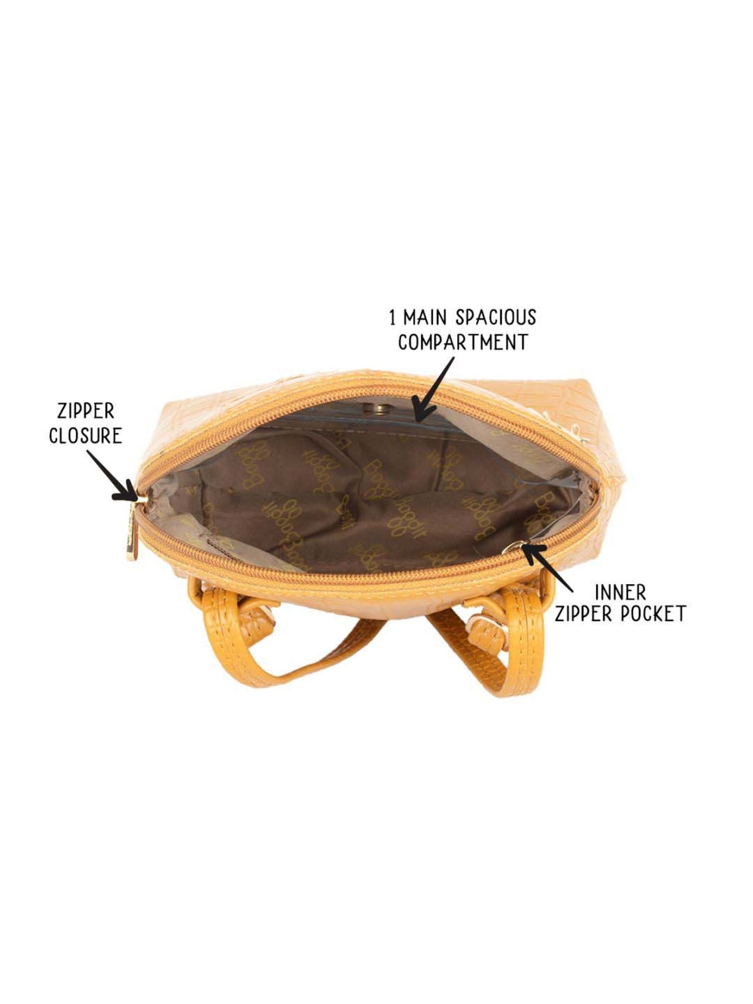 Baggit Mustard PVC Textured Backpack - 3.23 Ltrs