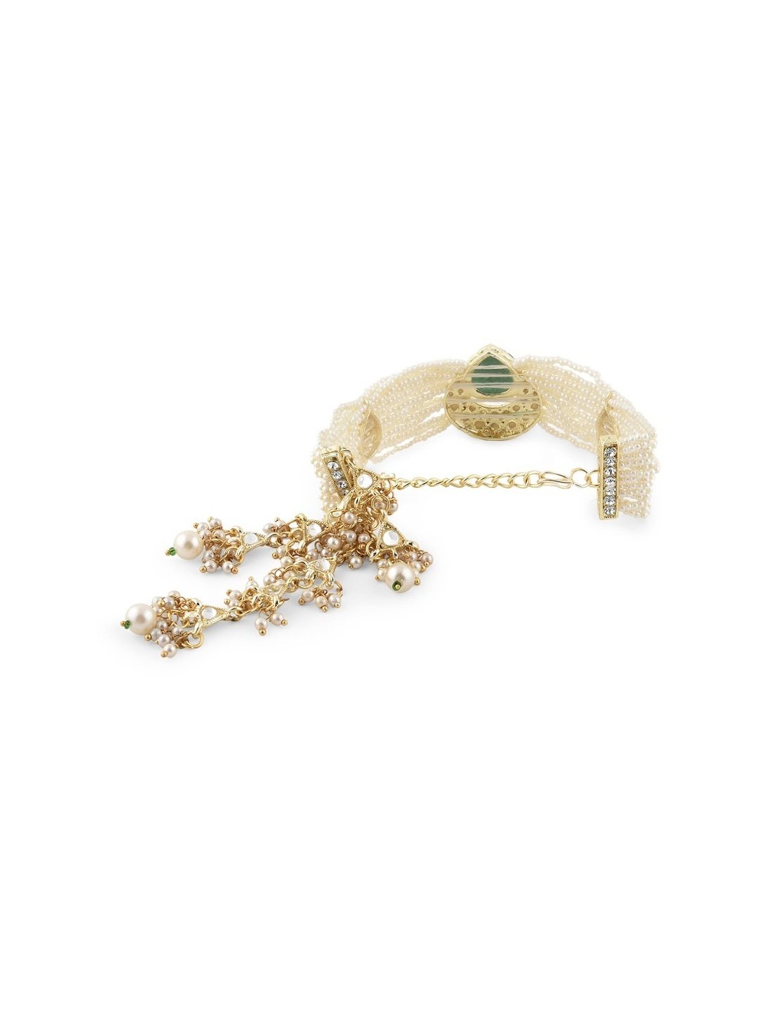 Zaveri Pearls Green Stone Multistrand Pearls Ethnic Kundan Bracelet-ZPFK14609