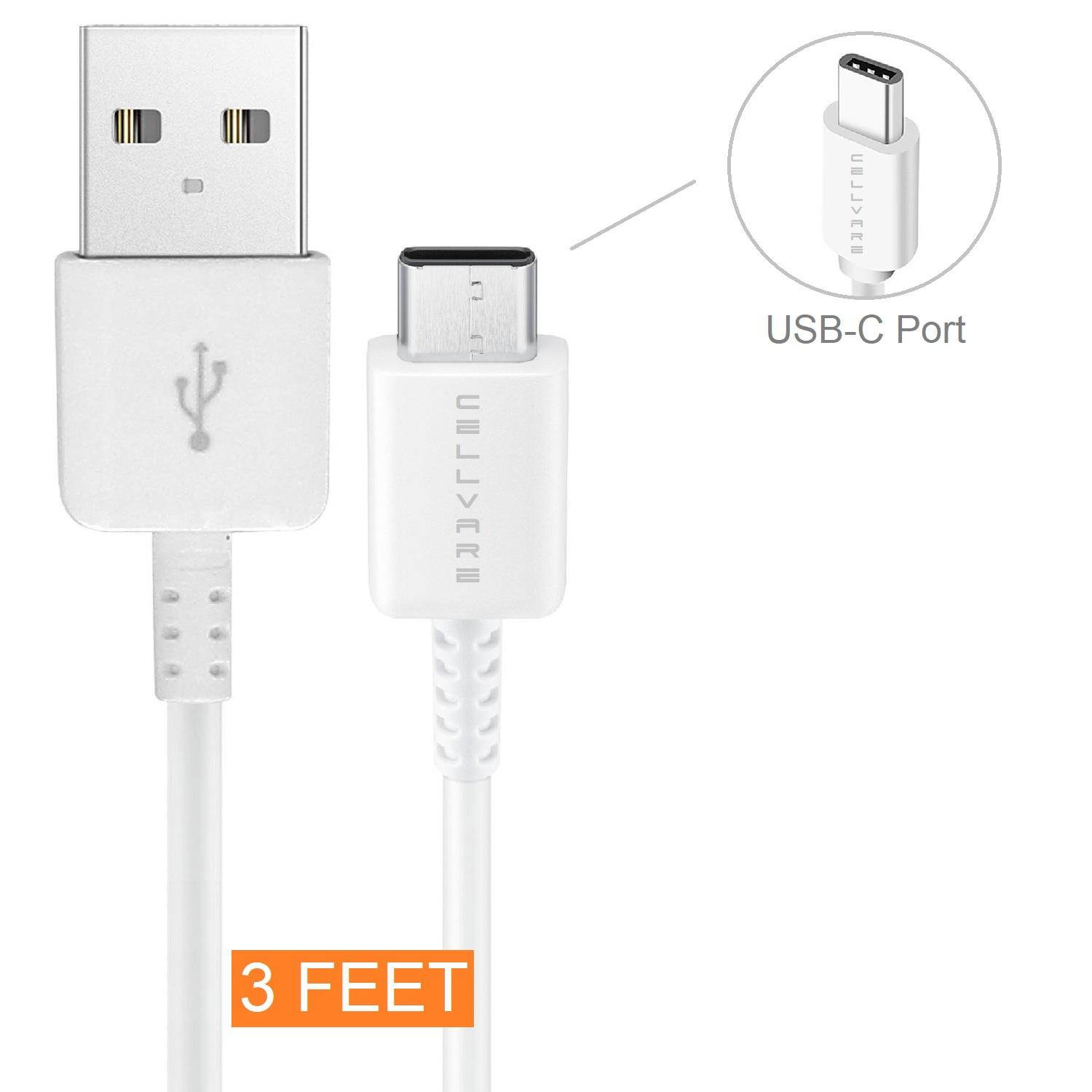 Adaptive Fast Charging (AFC) Wall/Travel Charger w/ Type C 3 Ft Cable for Samsung S8/S9,LG G5/G6/Motorola/Nokia  - White