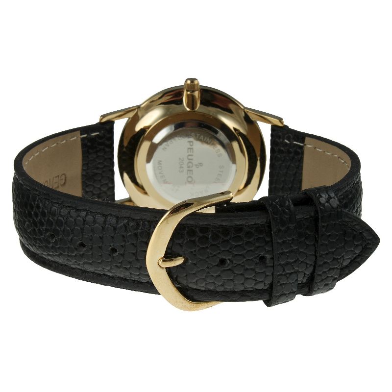 Men's Peugeot Black Leather Watch and Pen Gift Set - Black/Gold