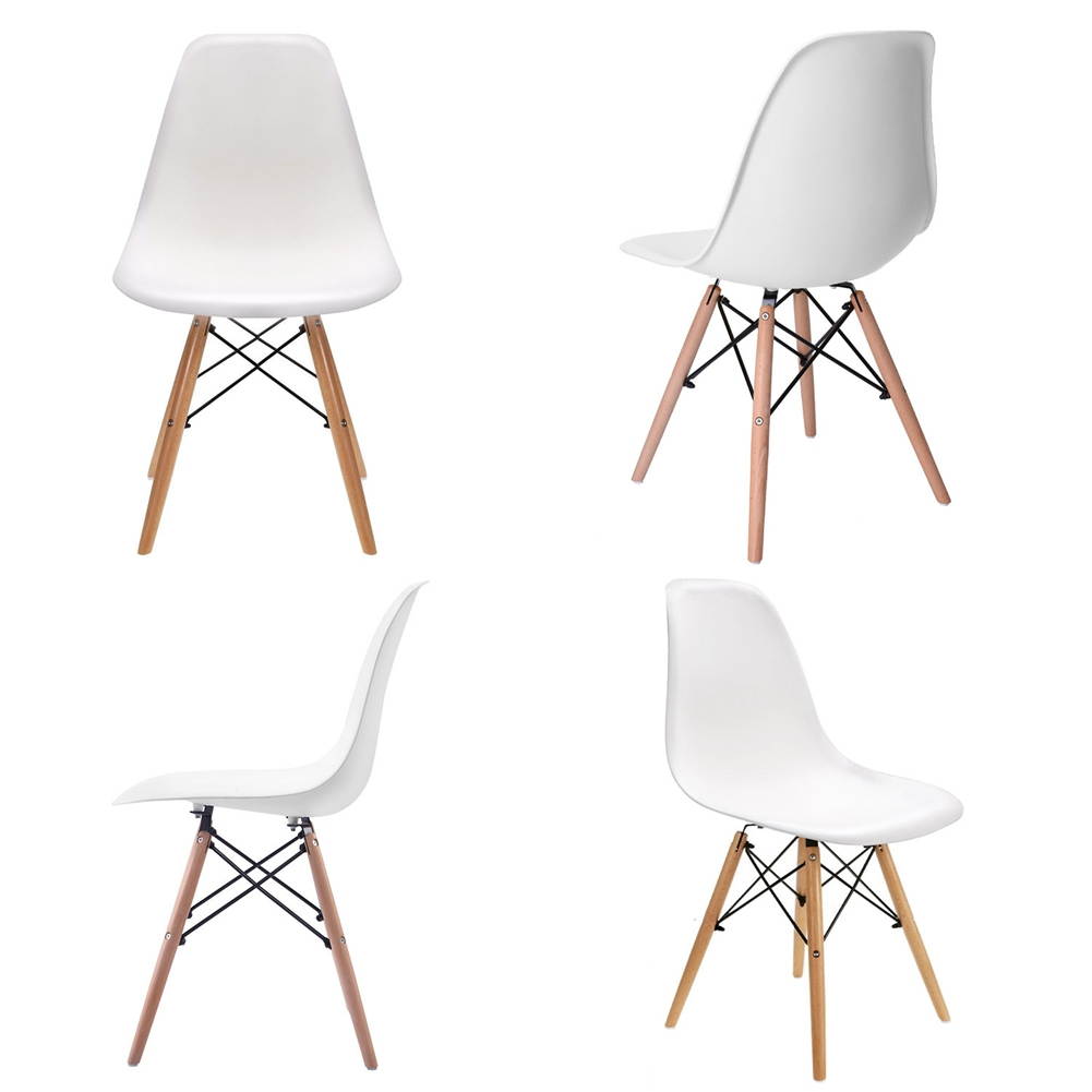 Furniture Modern Dining Room Eames Beech Wood Legs Armless PP Chair , Dining Chair, office Chair, lounge Chair,for Kitchen,Coffee room , office room, 4 pieces per cartons,White