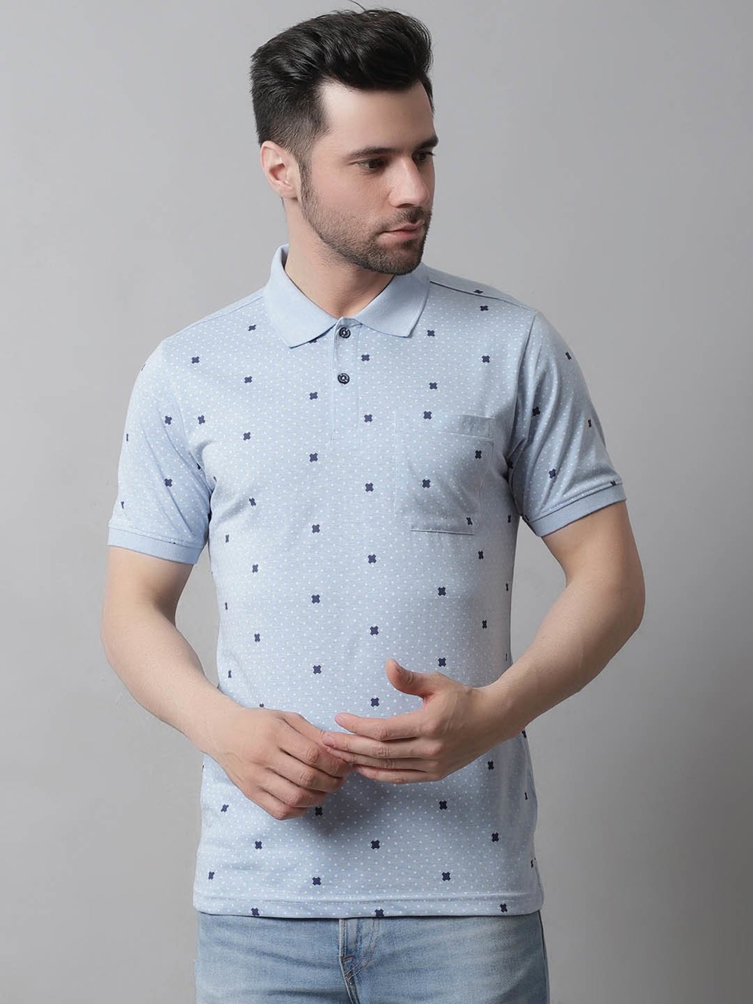 Venitian- Forbidden Clothing Sky Blue Slim Fit Printed Polo T-Shirt