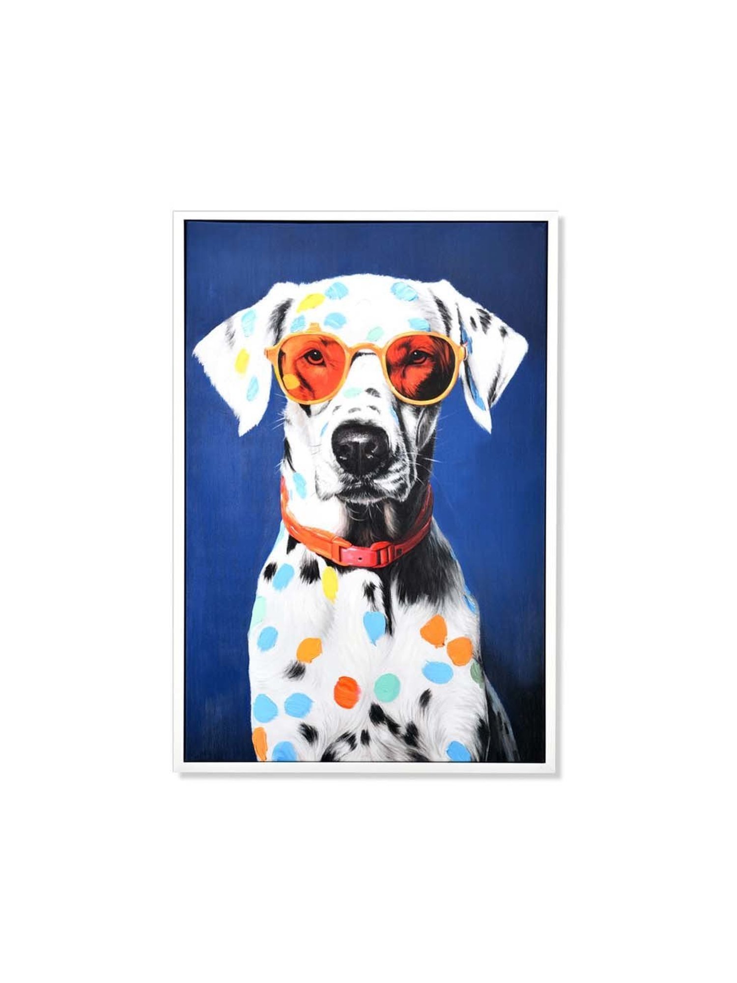 @home Blue Canvas Dog With Glasses Wall Painting
