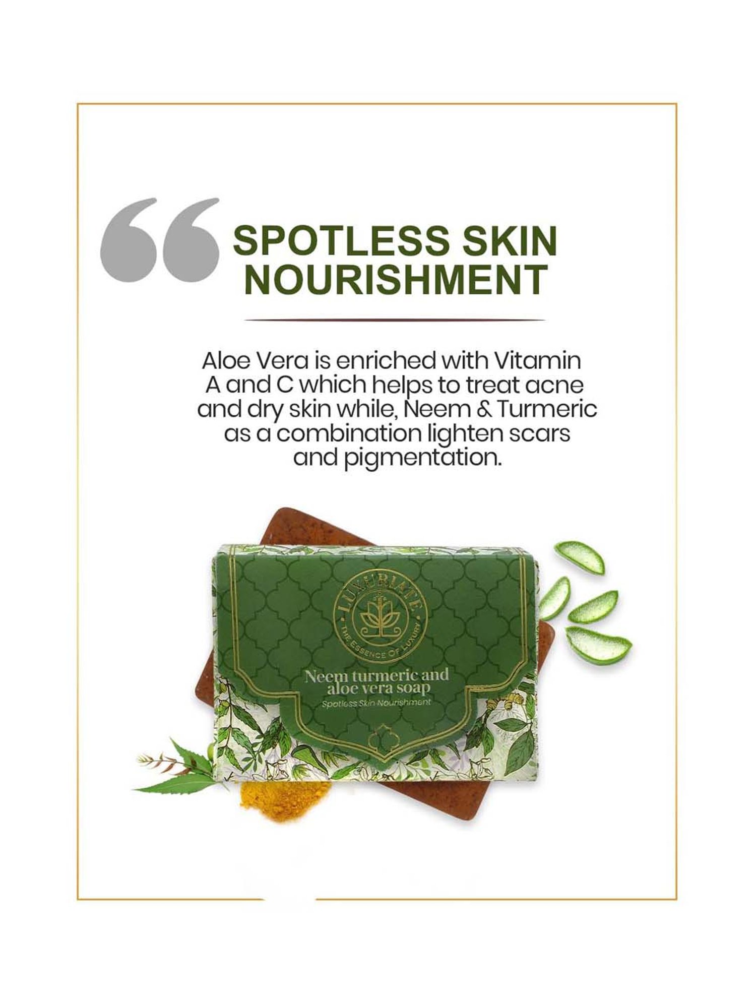 Luxuriate Neem Turmeric Aloe Vera Spotless Skin Nourishment Soap Bar - 125 gm