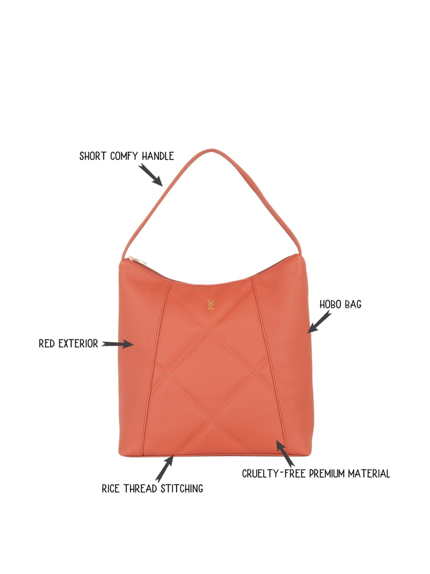 Baggit Peach Quilted Medium Hobo Handbag