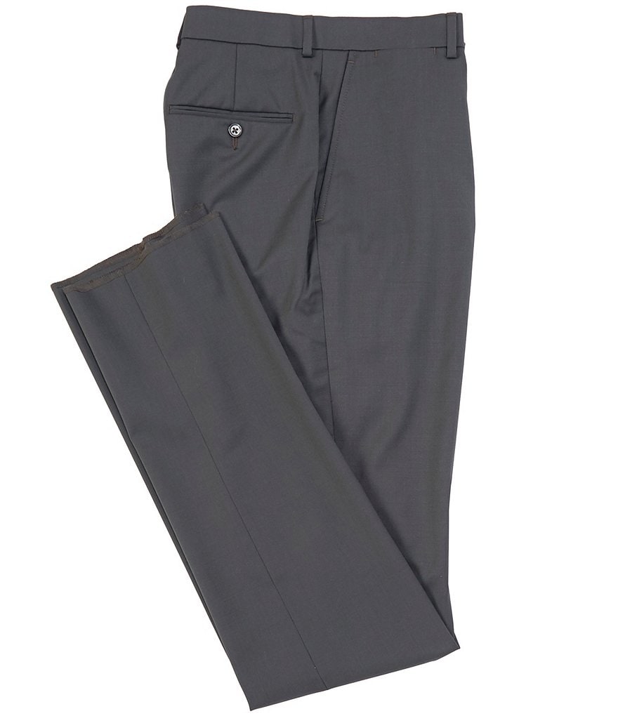 Hart Schaffner Marx Tailored Modern Fit Flat Front Solid Wool Dress Pants