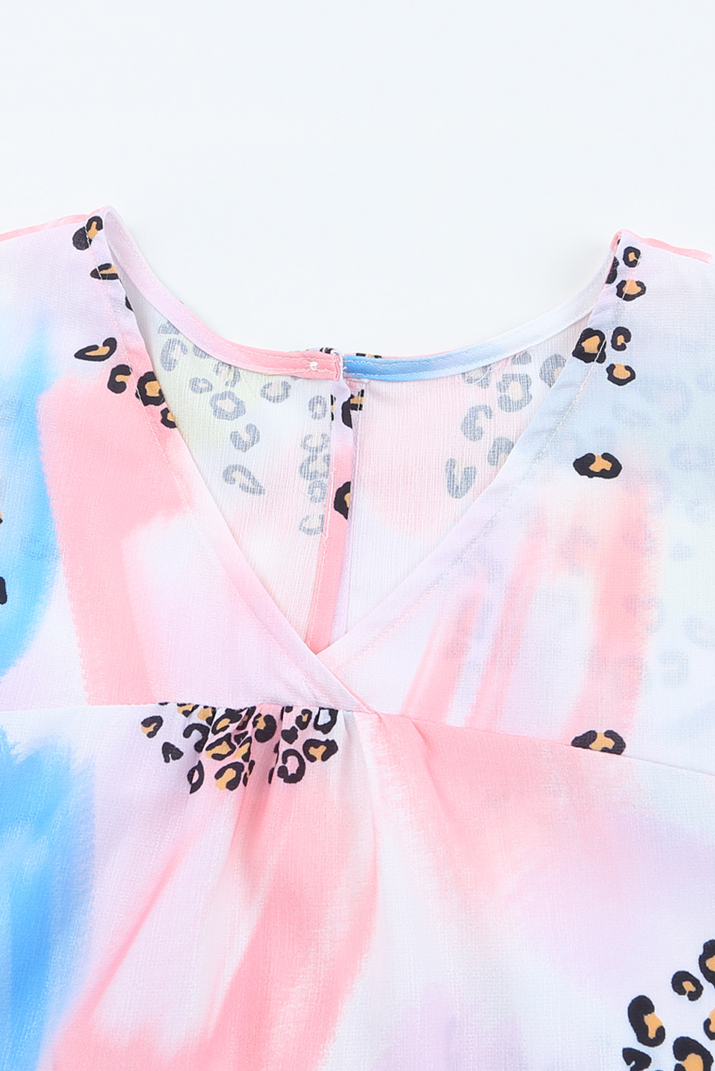 One World Apparel Jacquard Square Neck Short Sleeve Ivory Multi Floral Print Top