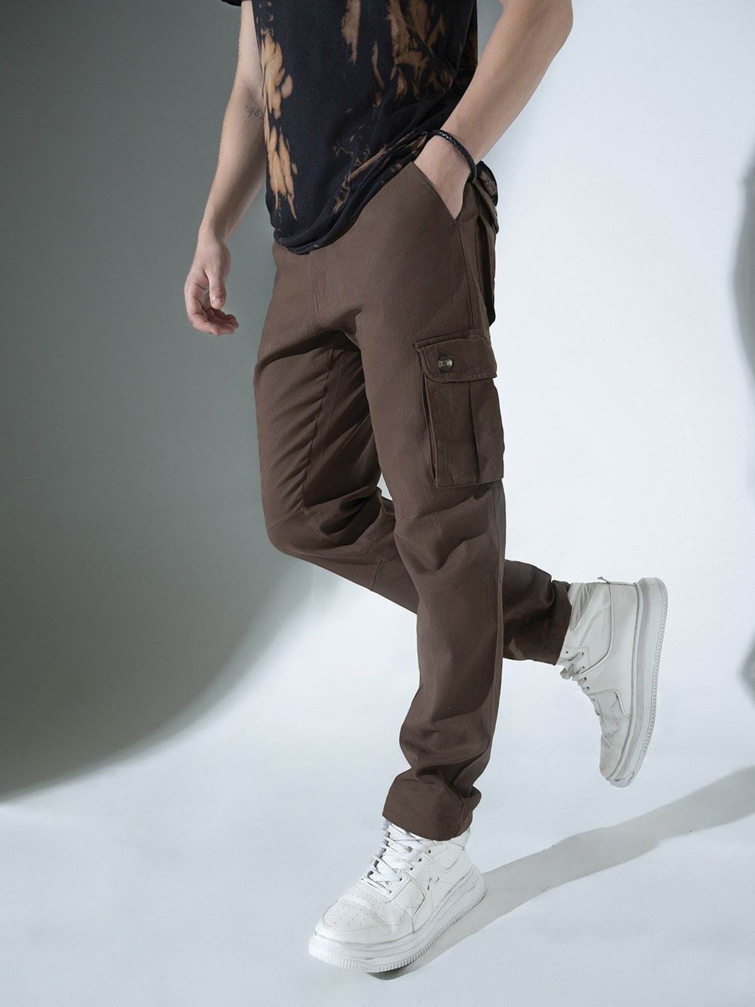Slowave Beige Regular Fit Flat Front Trousers