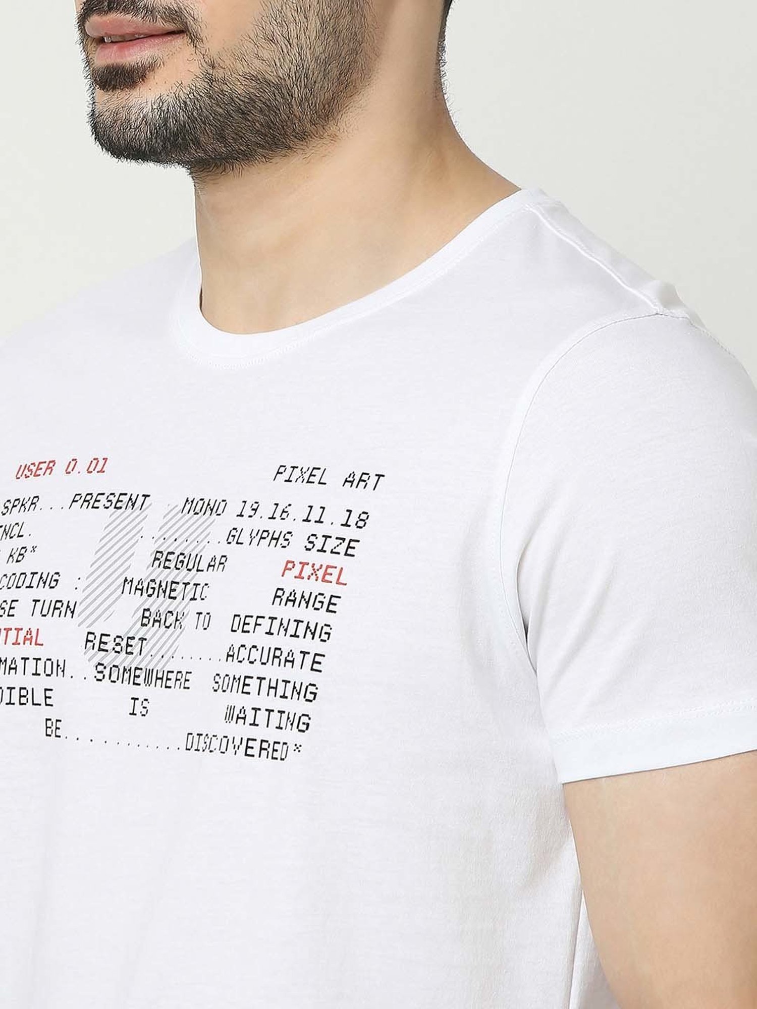 UnderJeans by Spykar White Regular Fit Printed Cotton Crew T-Shirt