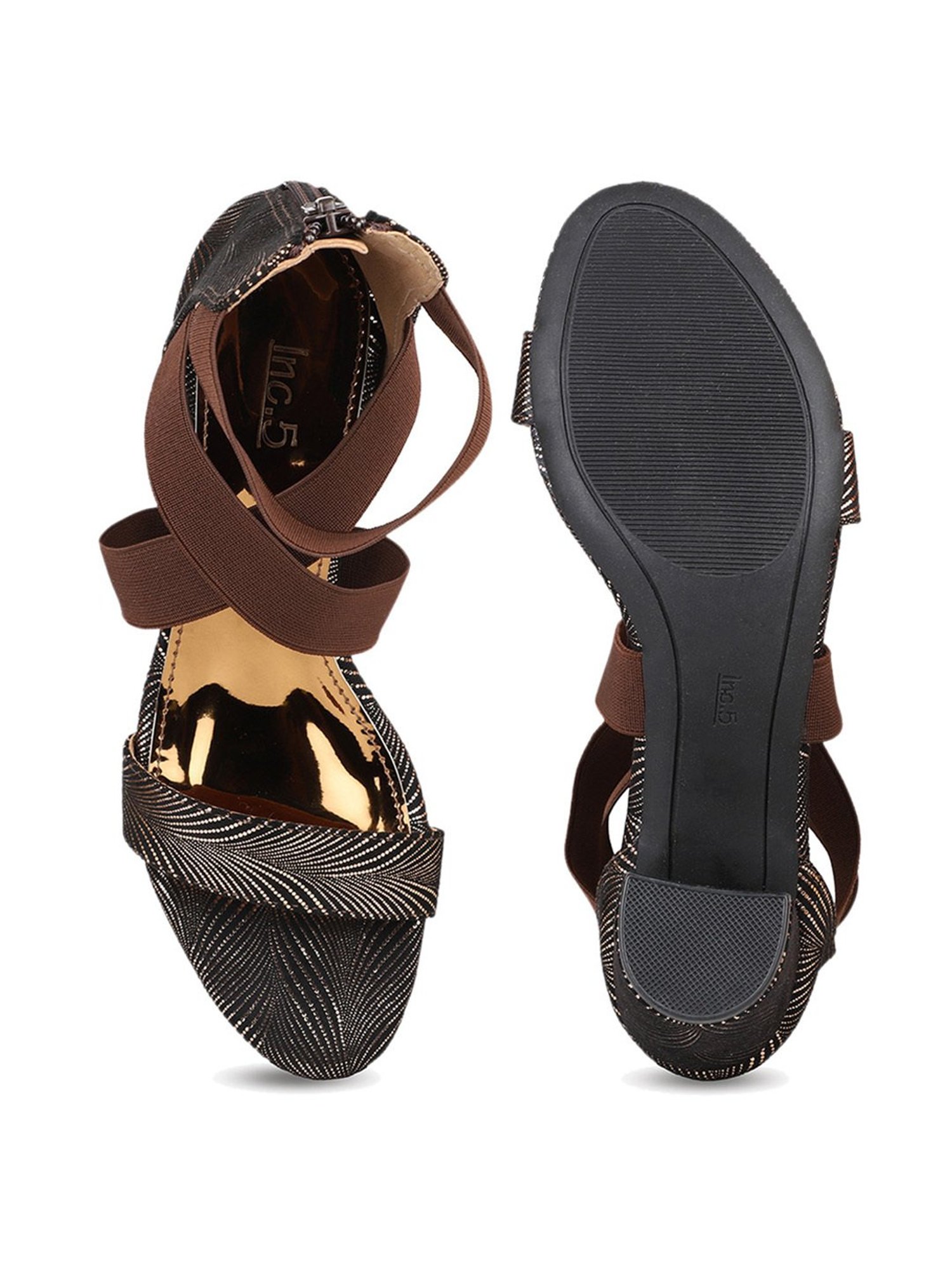 Inc.5 Women's Antique Gold Ankle Strap Sandals