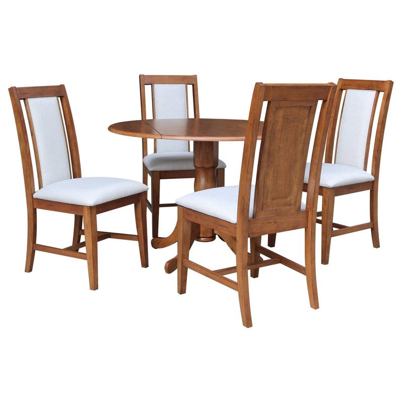 42" Drop Leaf Dining Table with 4 Dining Upholstered Farmhouse Prevail Chairs Distressed Oak - International Concepts