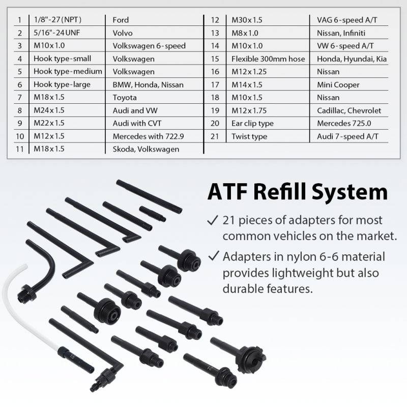 FIRSTINFO 6 Liter Manual ATF Refill System Dispenser Automatic Transmission Fluid Oil and Liquid Refill Pump Kit w/ 20-Piece ATF Filler Adapters