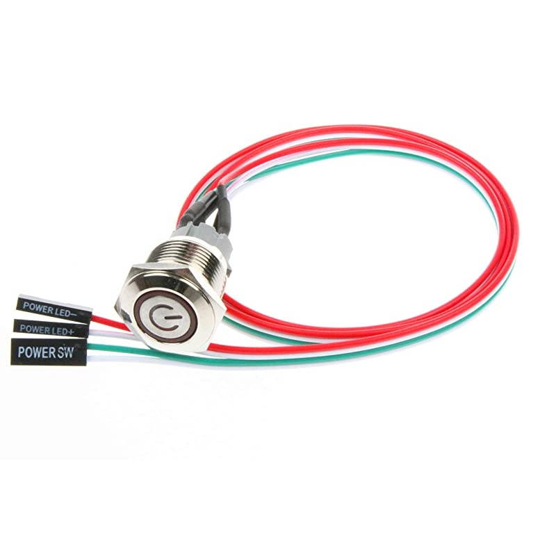 16mm Chassis Switch Metal Button Switch with 22inchs Extension Cable Red Yellow Blue Green Switch Symbol Suitable for Computer DIY Switch 16mm Blue Symbol