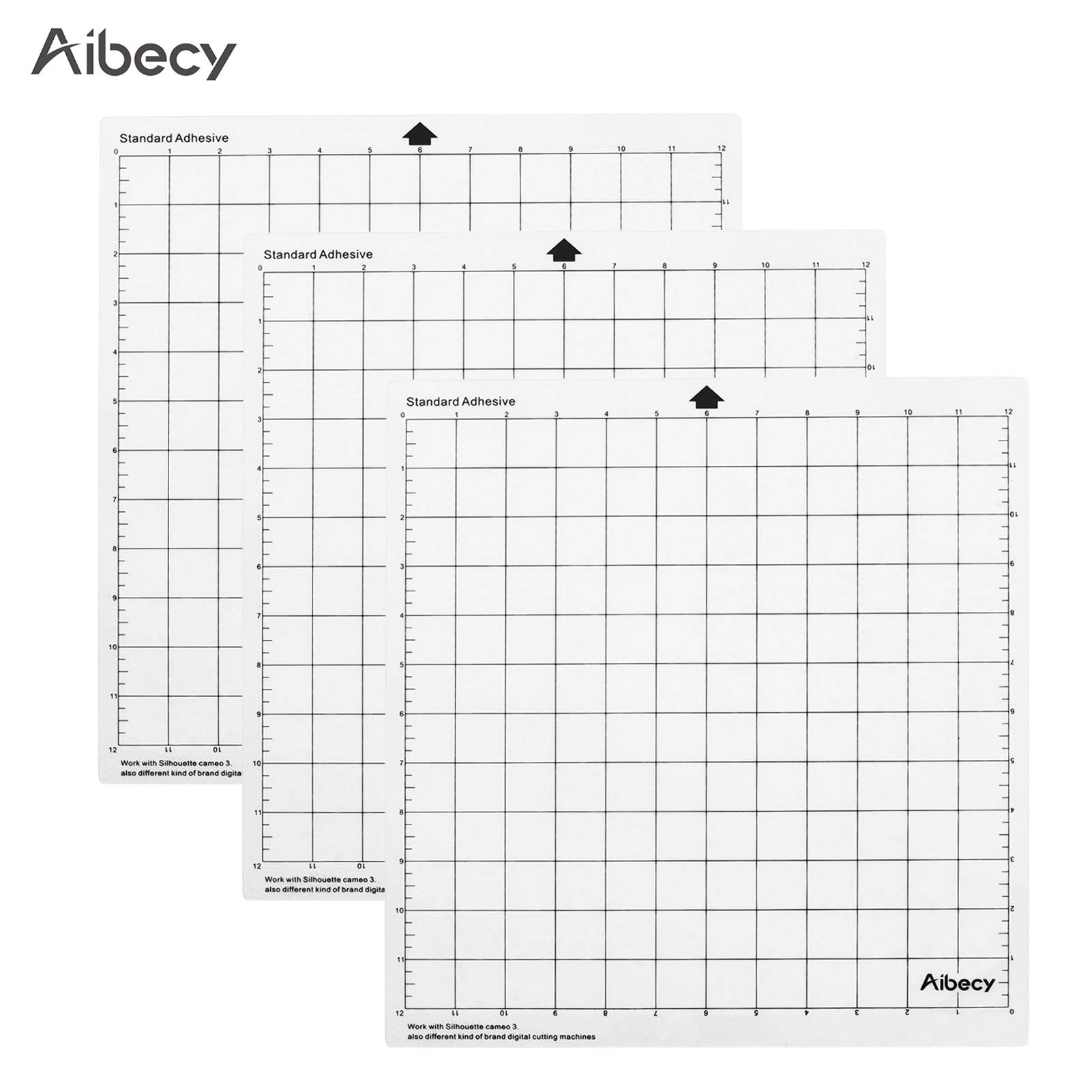 Aibecy Cutting Machine Special Pad 12 Inch Measuring Grid Replacement Translucent PP Material Adhesive Mat With Clear Film Cover for Silhouette Cameo Plotter Machine 3PCS