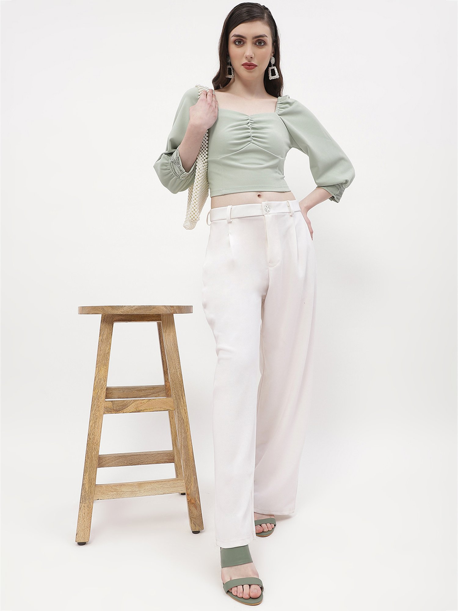 MADAME Green Embellished Crop Top