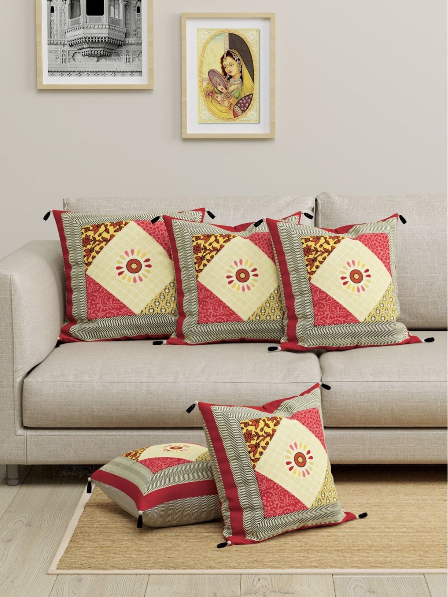 Living Roots Multicolor Cotton Cushion Covers - Set of 5