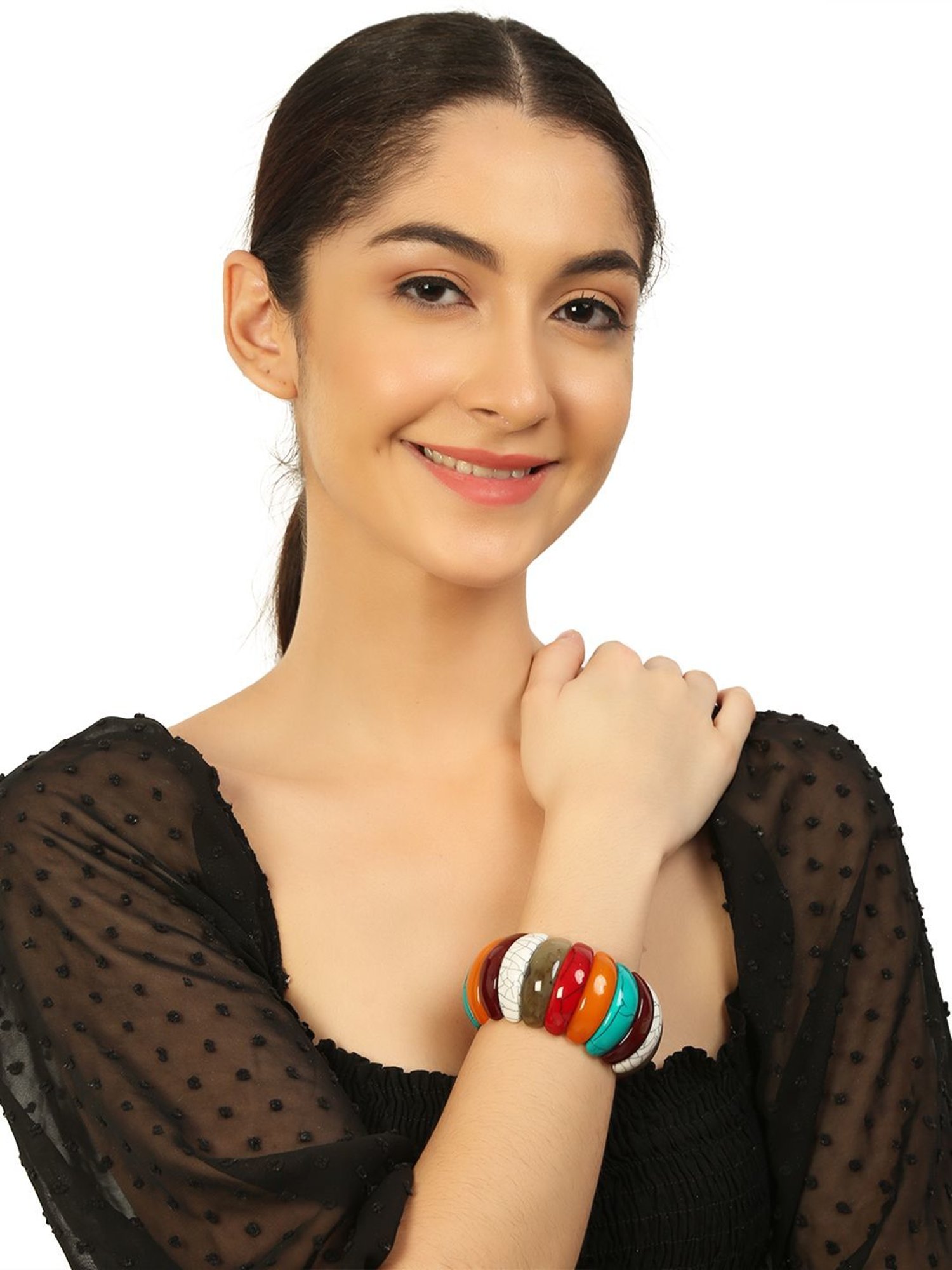 IMLI STREET Multi-Coloured Artificial Beaded Stretchable Bracelet for Women
