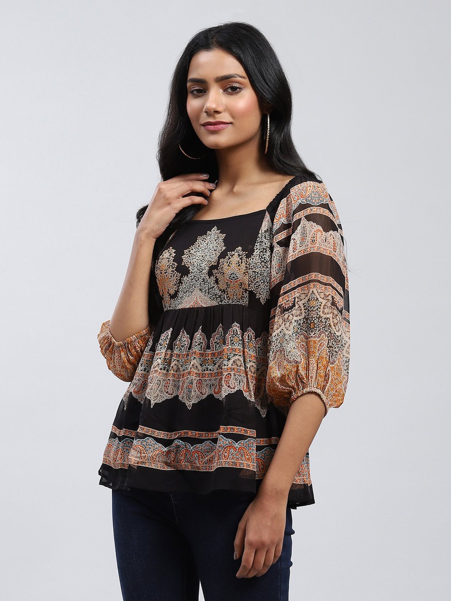 Label Ritu Kumar Black Printed Top