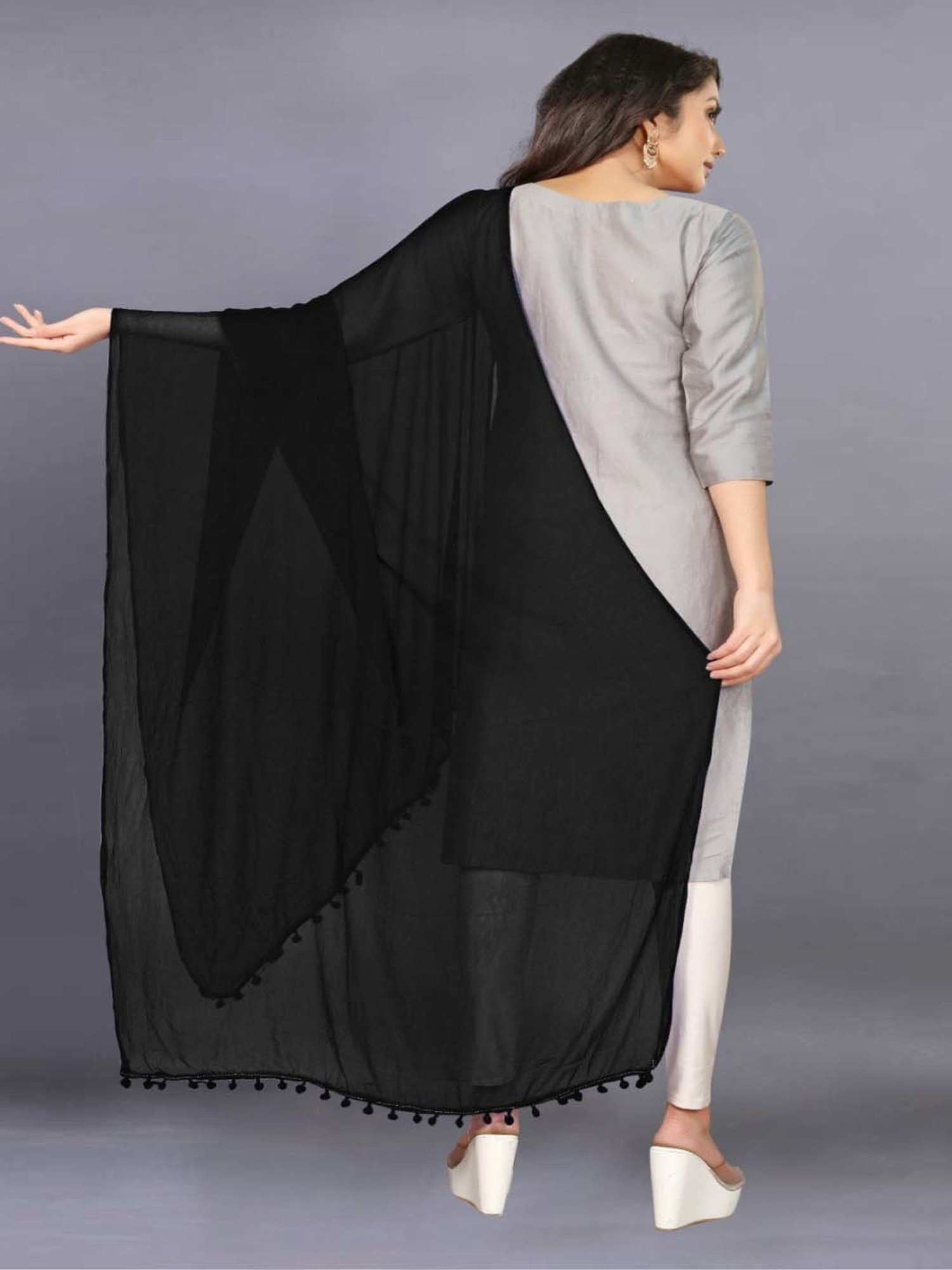 APNISHA Black Plain Dupatta