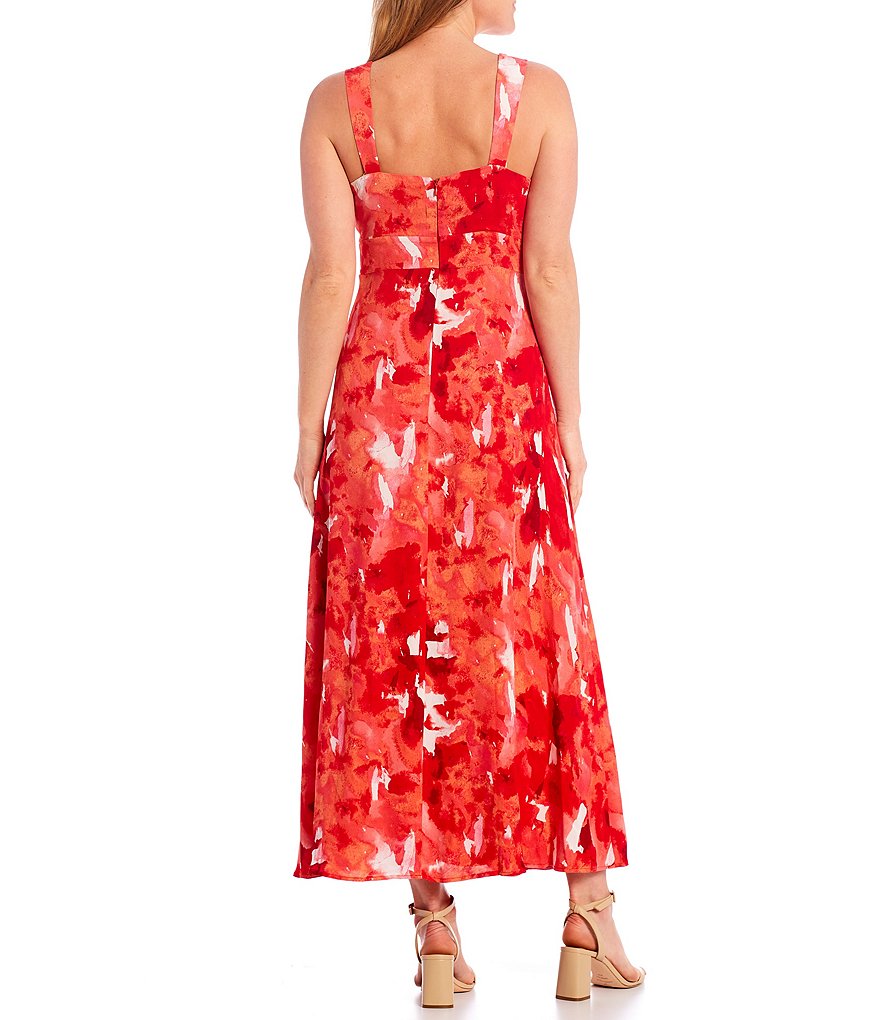 Donna Karan Sweatheart Wedge Strap Floral Print Georgette Dress