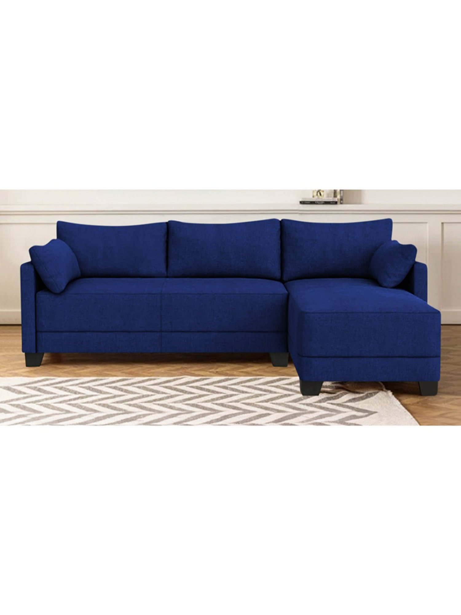 Trevi Duke Navy Blue Fabric & Neem Wood 6 Seater RHS Sectional Sofa