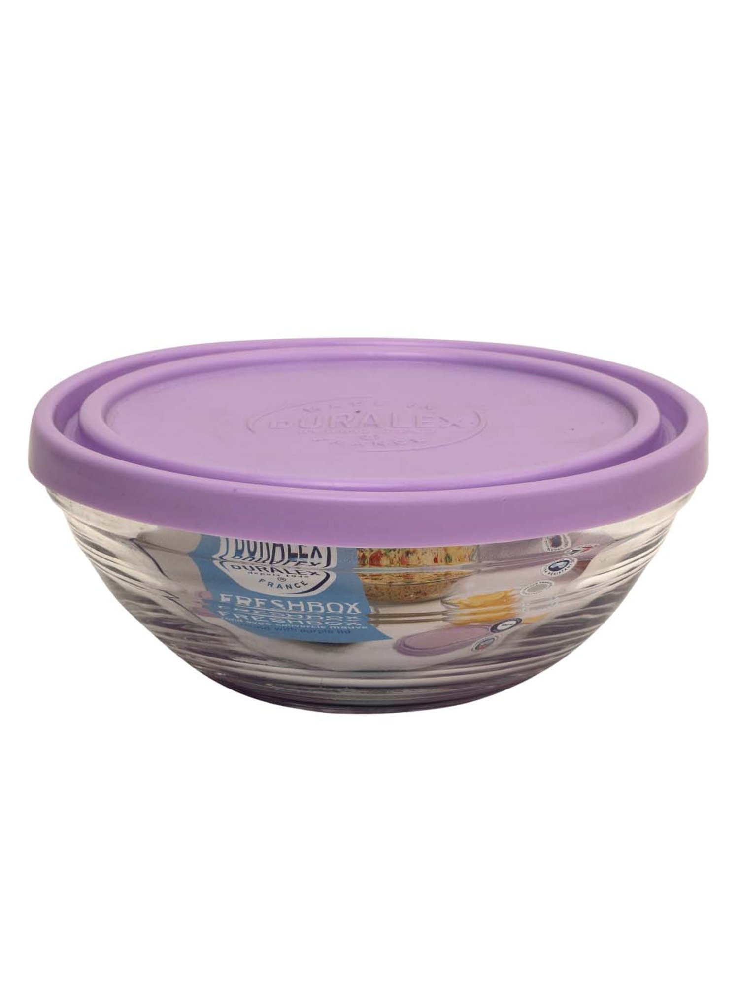 Duralex 'Freshbox' Transparent & Purple Glass 17 cm Container With Lid (0.97 L) - Set of 2