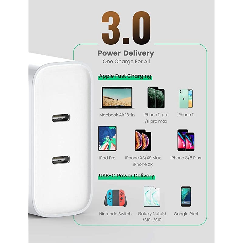 USB C Charger 2-Port 36W Power Delivery Type C Wall Charger for iPhone 12 Mini 12 Pro Max 11 Pro Max XR X 8 Plus iPad Pixel Galaxy Note20 Note10 S20 S10 S9 LG V50 ThinQ