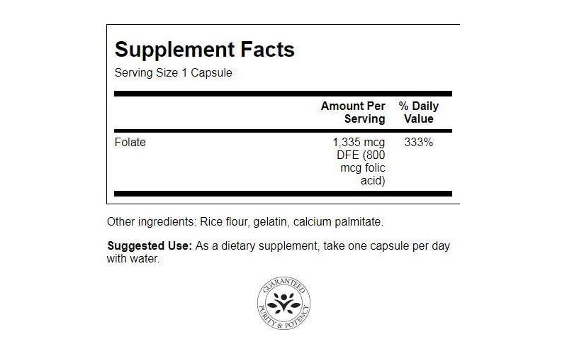 Swanson Folic Acid 800 Mcg 250 Capsules.