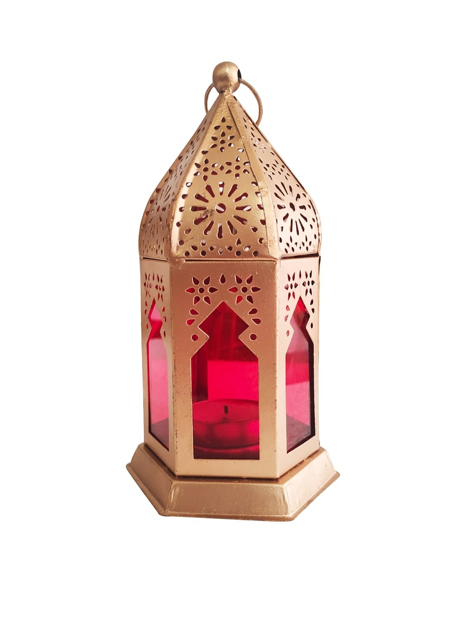 Homesake Antique Red Metal Moroccan Lantern Candle Holder - Set of 4