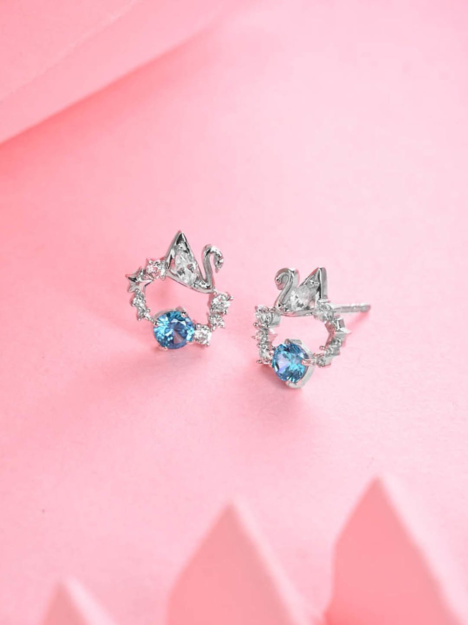 Clara 925 Silver Platinum Plated Swiss Zirconia Iconic Swan Stud Earrings Gift for Women