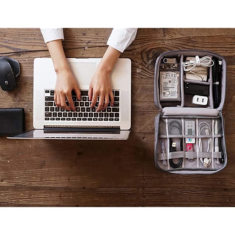 Electronic Organizer Travel, Universal Waterproof Carrying Case Cable Organizer Electronics Accessories Cases for USB Cables, Charger, Power Bank, Phone, E-Book Kindle, iPad or Tablet (Blue)