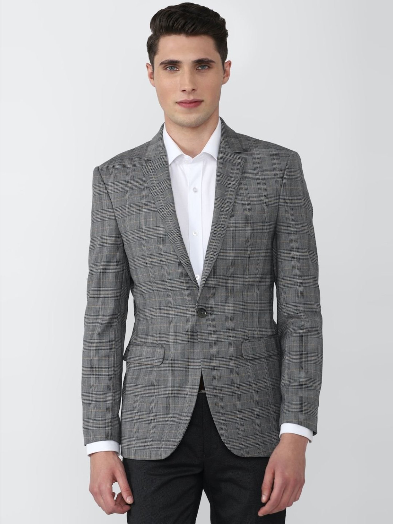 Peter England Elite Grey Slim Fit Checks Blazer