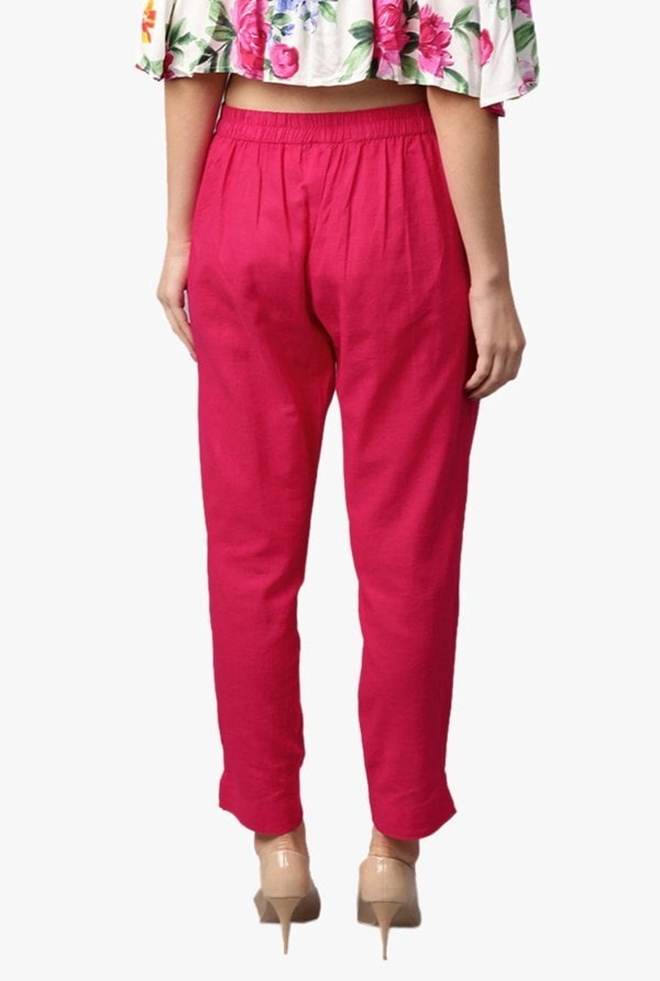 Jaipur Kurti Pink Regular Fit Cotton Pleated Pants