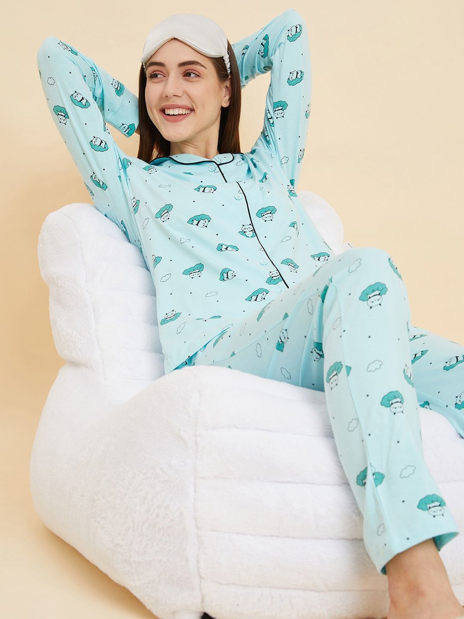Sweet Dreams Mint Green Cotton Graphic Print Shirt Pyjama Set