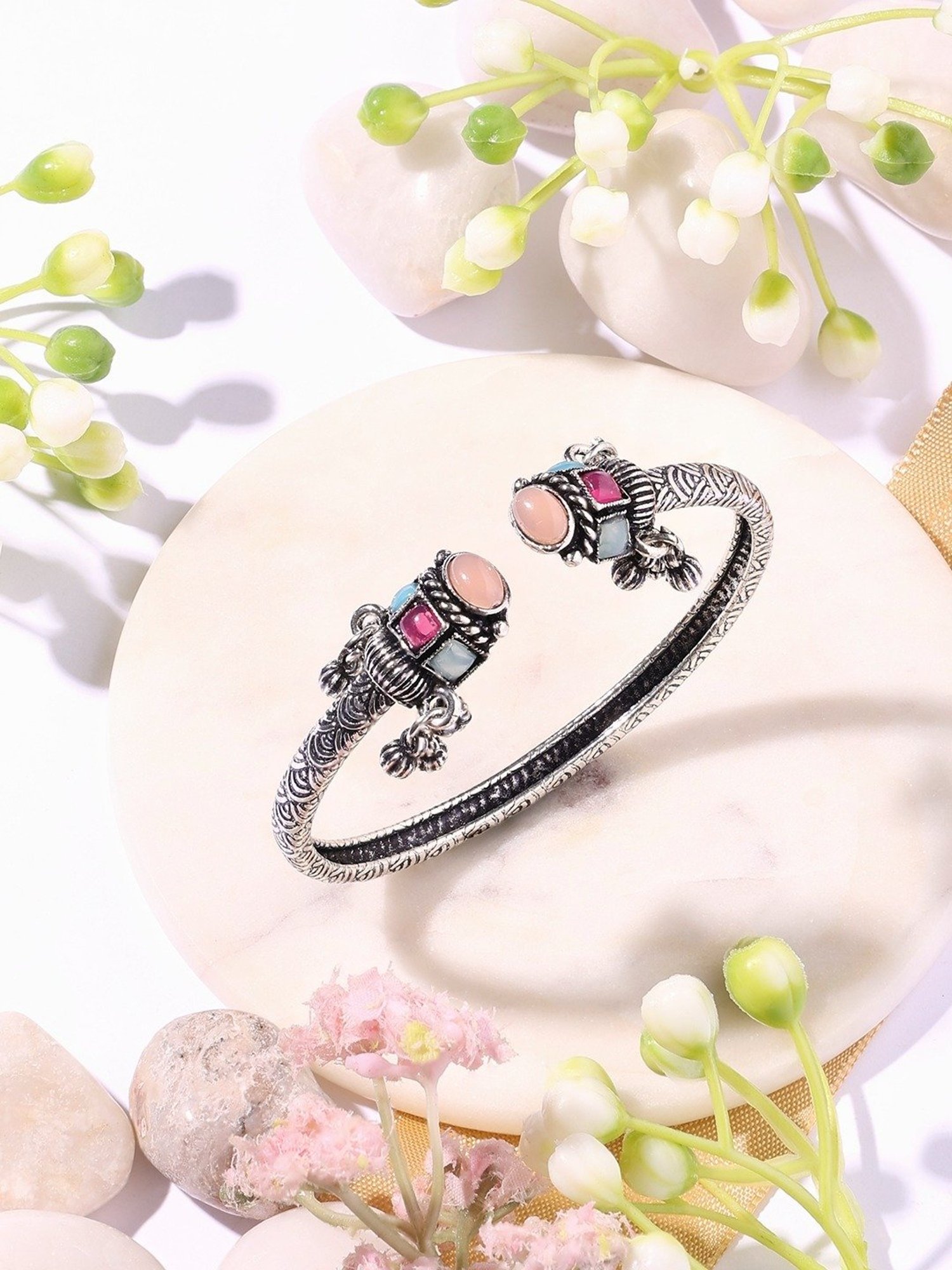 Zaveri Pearls Multi-Color Silver Artificial Stones Embellished Kada Bracelets-ZPFK16889