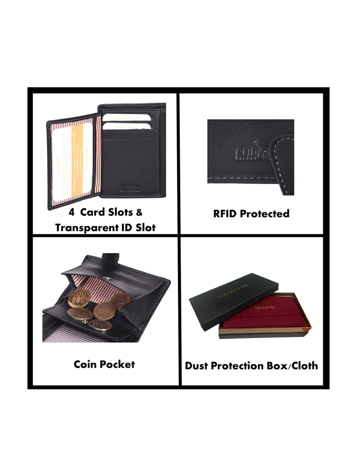 SASSORA Pablo Black Small Leather Notecase