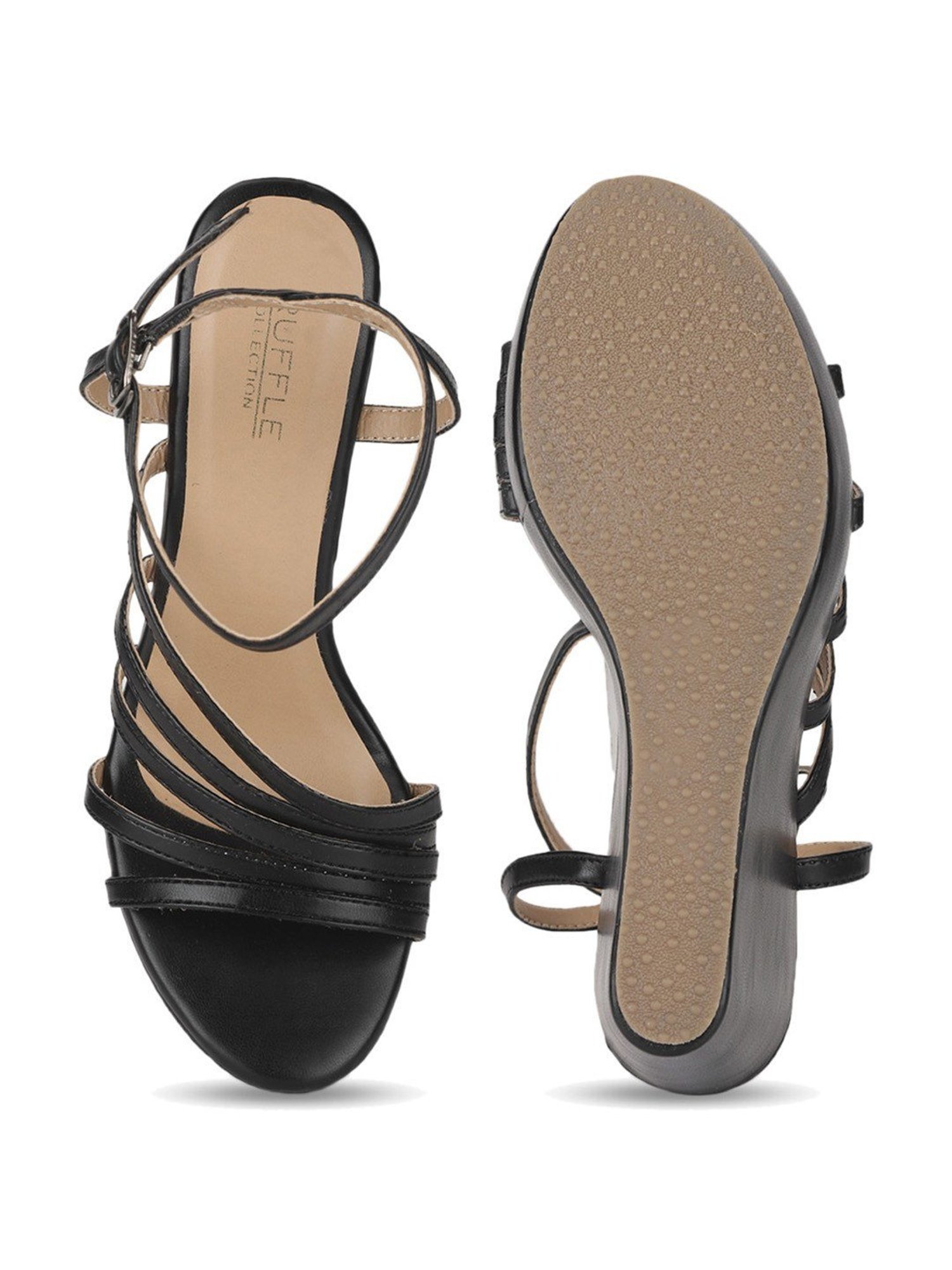 Truffle Collection Women's Black Ankle Strap Wedges