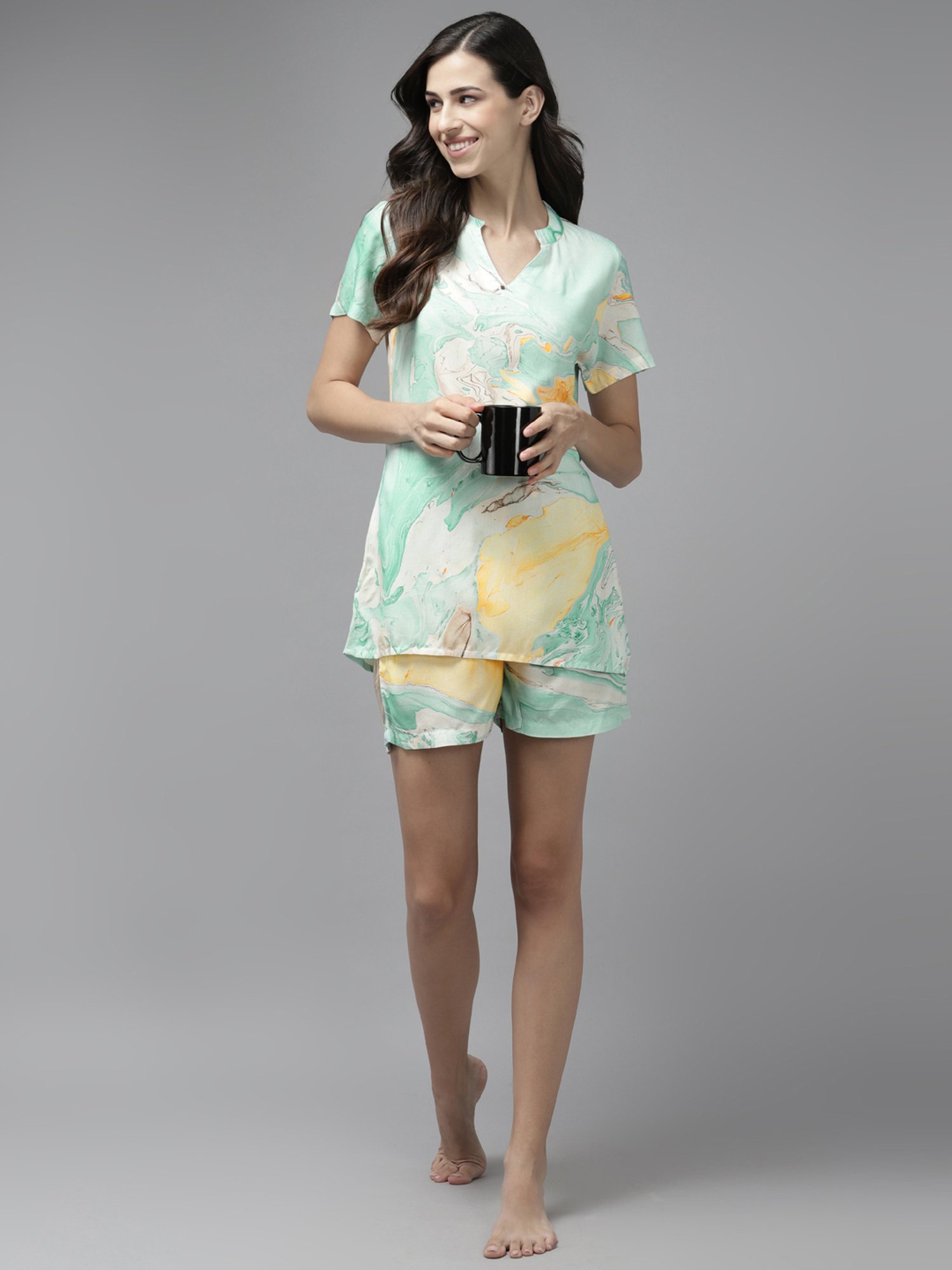 Prakrti Green Printed Top Short Pant Set