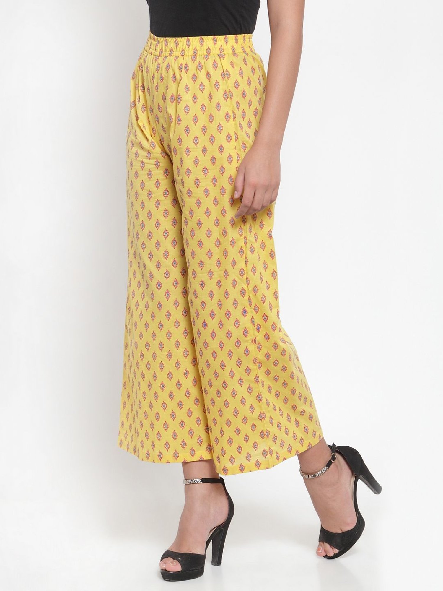 Indibelle Yellow Cotton Printed Palazzos