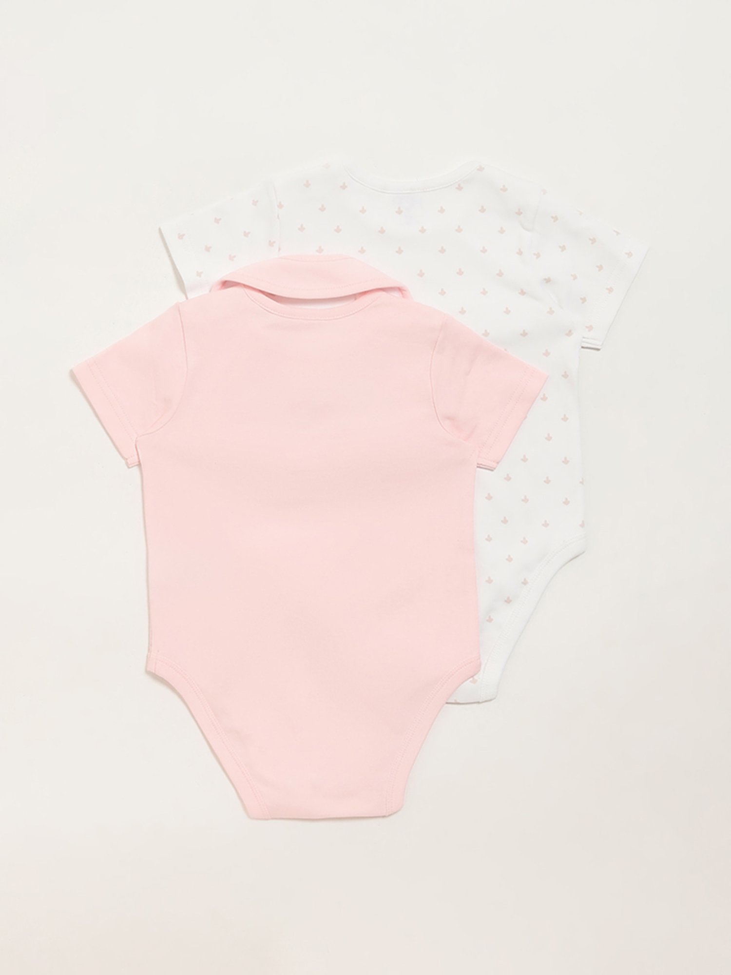 HOP Baby by Westside Pink & White Printed Rompers with Bib - Pack of 2