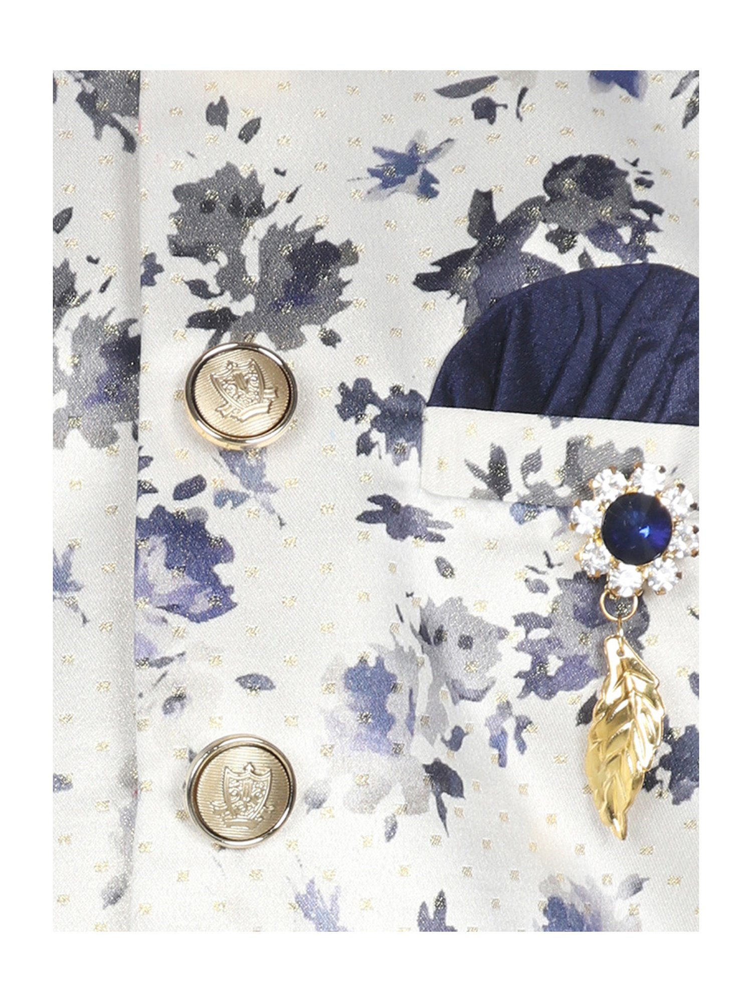 SG Yuvraj Kids Navy & White Floral Print Kurta with Pyjama