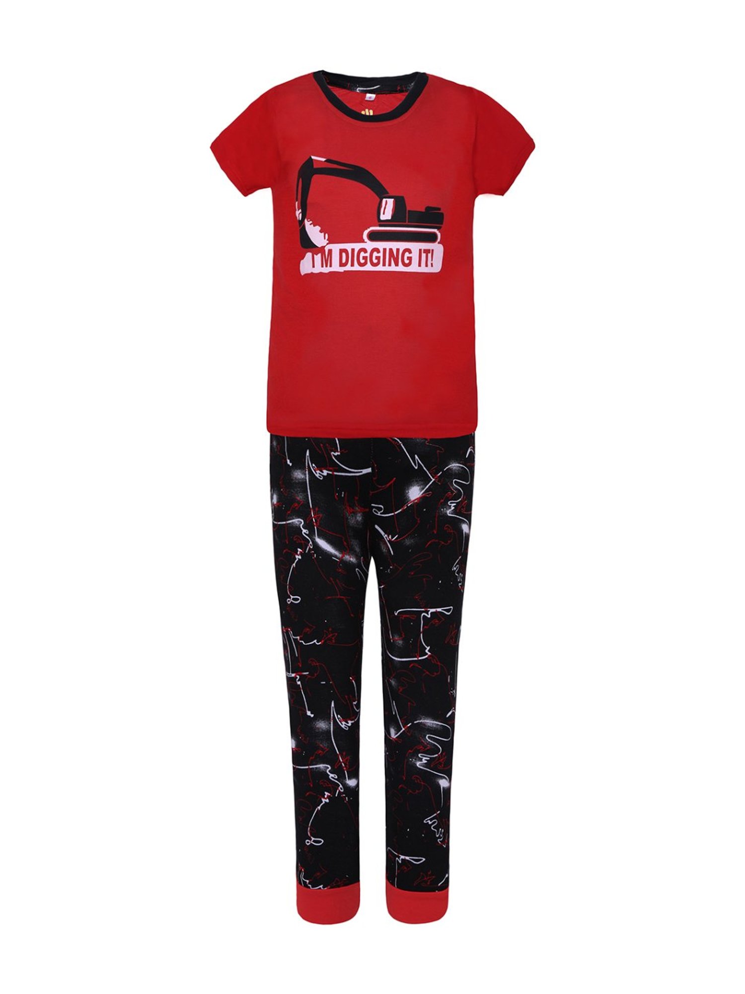 Punkster Boys Red & Black Cotton Printed Nightsuit