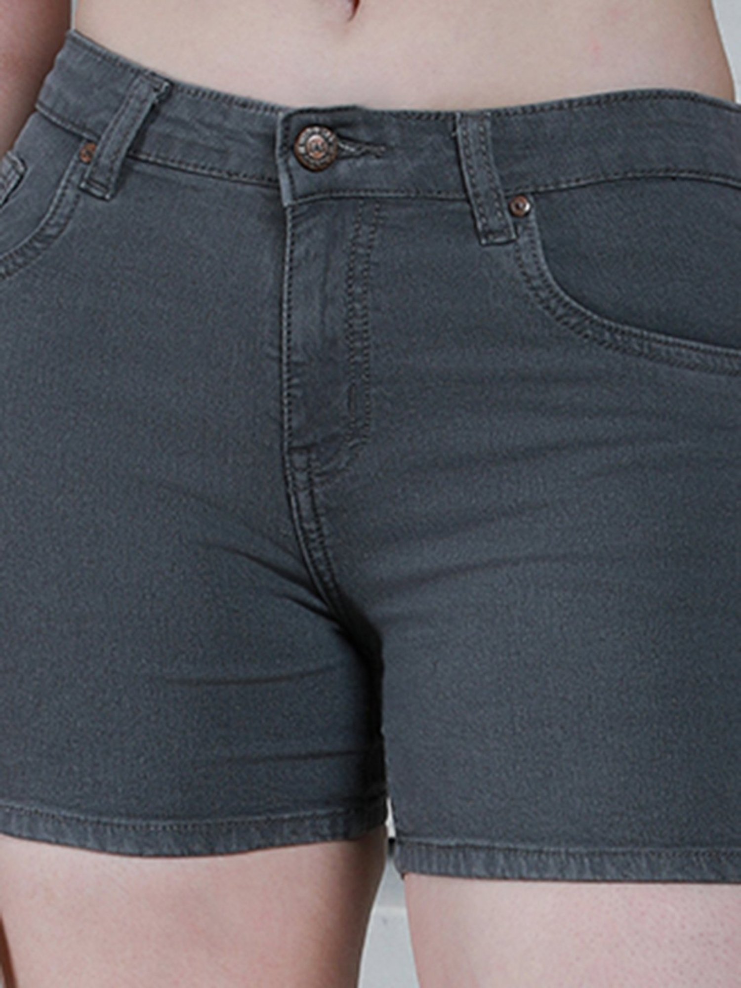 High Star Grey Cotton Regular Fit Shorts