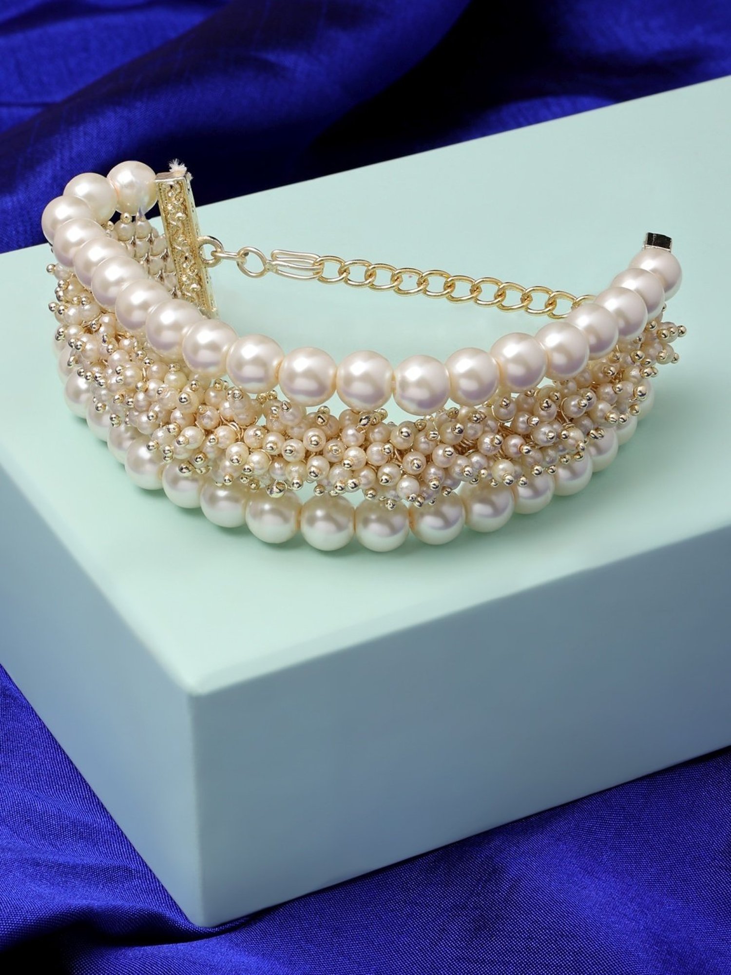 Zaveri Pearls Gold Tone Multistrand Cluster Pearls Ethnic Bracelet-ZPFK14610