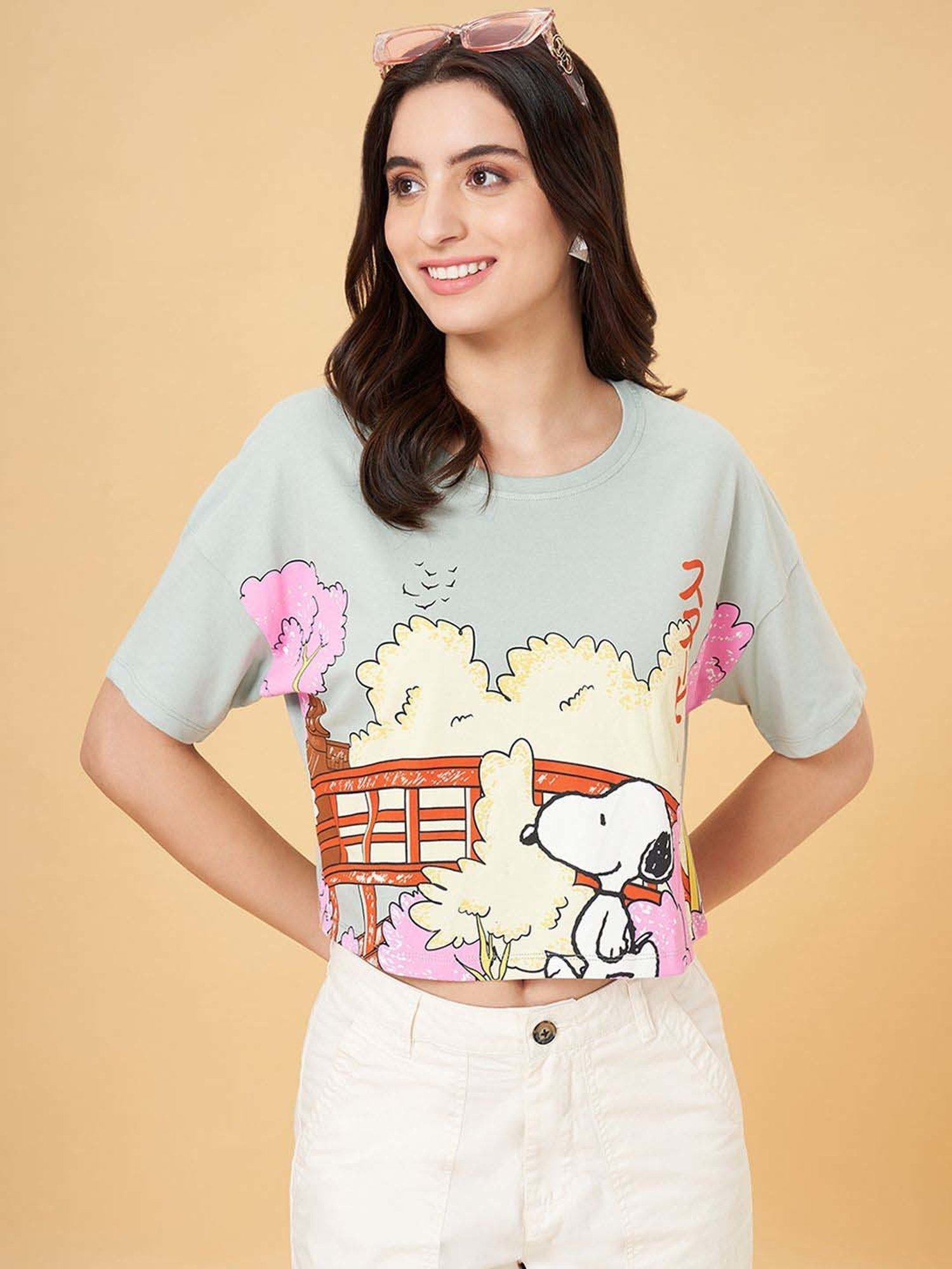 Honey by Pantaloons Blue Cotton Printed T-Shirt