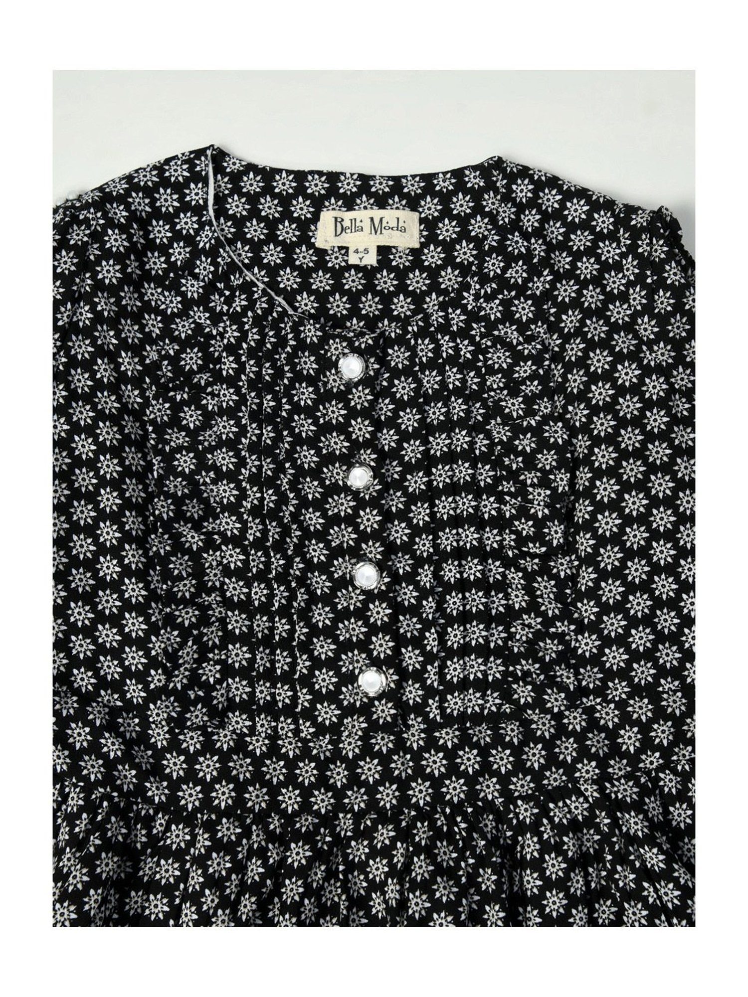 Bella Moda Kids Black Printed Full Sleeves Fit & Flare Dress