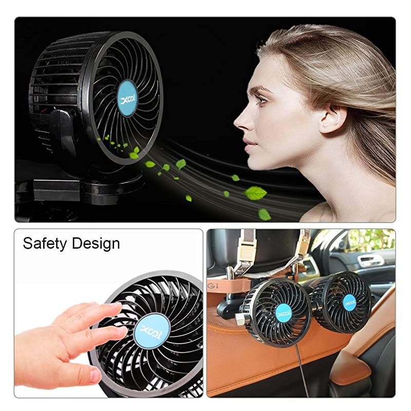 Car Fan  Electric Car Fans for Rear Seat Passenger Portable Car Seat Fan Headrest 360 Degree Rotatable Backseat Car Fan 12V Cooling Air Fan with Stepless Speed Regulation for SUV RV Vehicles