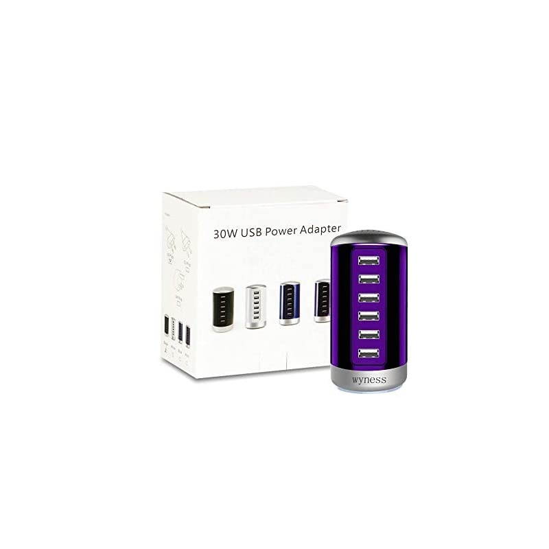 USB Charger 6Port Desktop USB Hub Charging Station with Smart Identification Technology for PhoneTabletsand More Purple